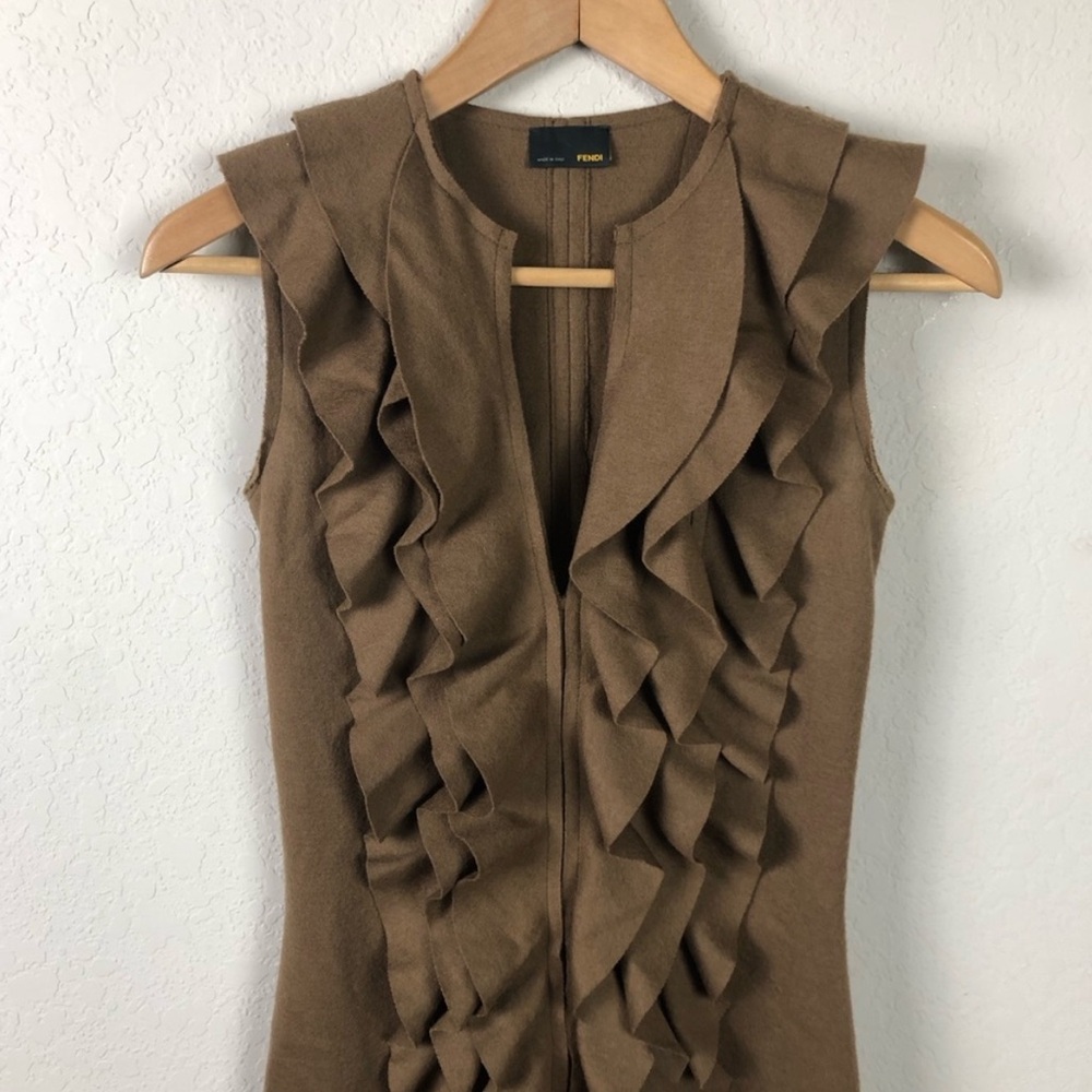 Fendi Dress Ruffle 100% Wool Sheath - Picture 3 of 11